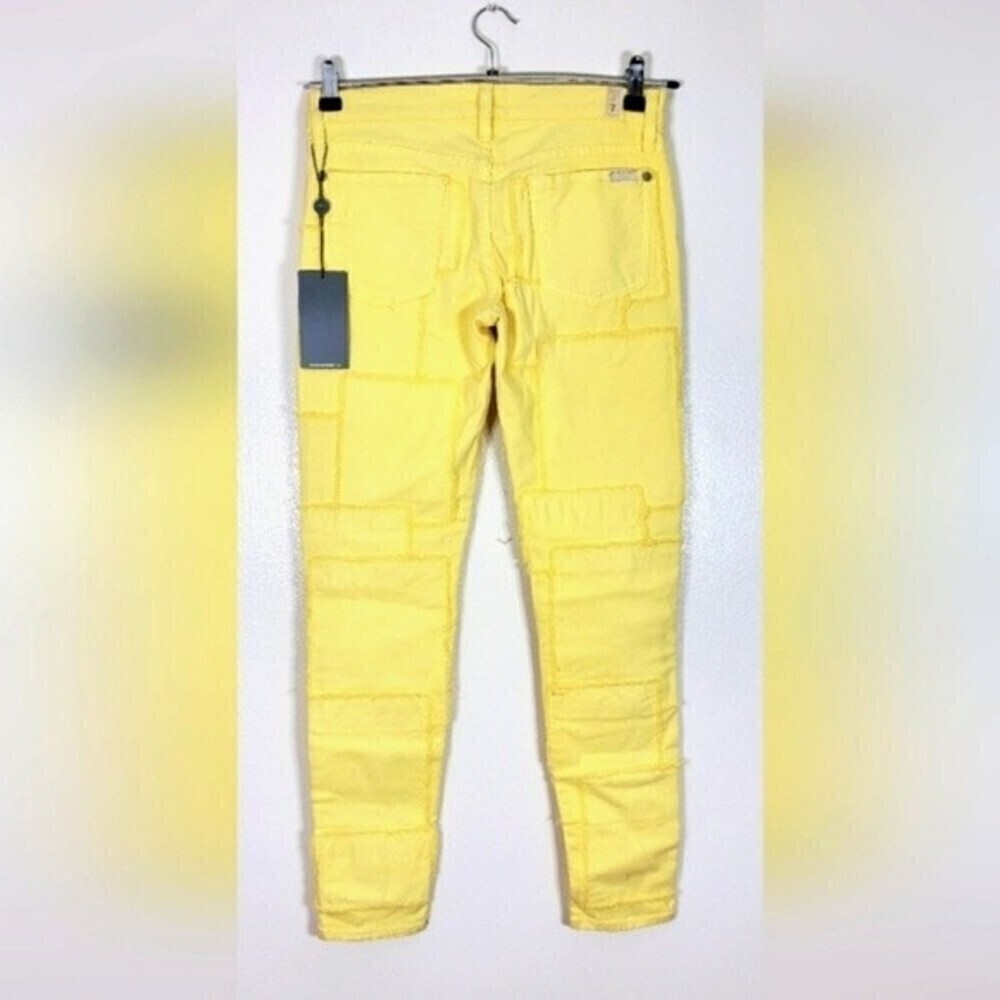 7 For All Mankind Yellow Skinny Patchwork Jeans Size 25 NWT - Picture 3 of 5
